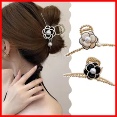 【即発送】ヘアアクセサリー 髪留め 人気 シンプル 髪飾り クリップ オフィス 大きめ 韓国風 ヘアクリップ オフィス おしゃれ バンスクリップ 贈り物 レディース用 HAPVITAL (ブラックフラワー)