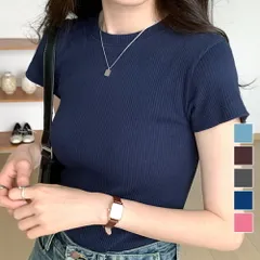 半袖リブTシャツ レディース 10代 20代 30代 韓国ファッション 夏 大人 カジュアル 可愛い おしゃれ シンプル 無地 ラウンドネック