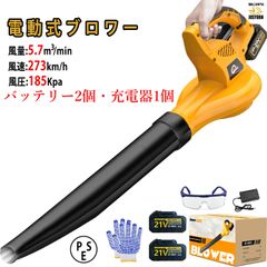 電動ブロアー ハイパワー ブロアー 充電式 コードレスブロワー ハンディ コードレス 無段変速 洗車 強力 低騒音 低振動 軽量 風速273km/h 21V 大容量バッテリ一搭載 回転速度32000RPM PSE認証【バッテリー2個・充電器1個】