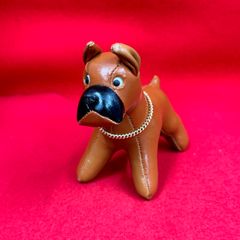 おがくずぬいぐるみ レザー人形 ボクサー犬 犬 昭和レトロ 箱