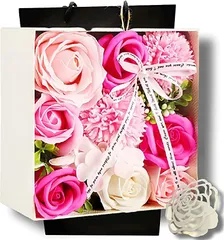 Capiner ソープフラワー 結婚記念日 クリスマス 薔薇 プレゼント ギフト 誕生日 母の日 父の日 還暦 造花 メッセージカード ショップバッグ付( ピンク)