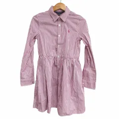 ポロ ラルフローレン POLO RALPH LAUREN 美品 シャツワンピース ひざ丈 ストライプ ポニー刺繍 ピンク 白 10 140cm IBO62