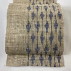 名古屋帯 美品 逸品 夏帯 八寸名古屋帯 松葉仕立て 幾何学 縞 薄茶色 正絹 【中古】