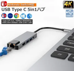USB TypeC ハブ 5 in 1 Nintendo Switch対応 4K＠30Hz 有線LAN アダプター USBC HDMI LANポート イーサネット PD充電対応 ドッキングステーション MacBook Air 2020 Surface
