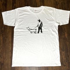 バンクシー・キースヘリング犬散歩・Tシャツ・白