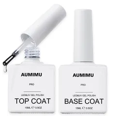 【即日発送】ジェルネイル ，トップコート ベースコート 15ml AUMIMU 2本 セット ノンワイプ 拭き取り不要 大容量 UV/LED対応 長持ちする、ダイヤモンドの輝き