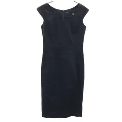 INED イネド 日本製 ノースリーブ 膝丈ワンピース 7 ネイビー レディース 古着