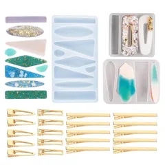 【特価セール】ハンドメイド アクセサリー 工芸品 手作り DIY 樹脂 3種類 ヘアピン形 ロングストリップ形 かわいい UVレジン型 20個金具クリップ付き 3個セット シリコンモールド ヘアクリップ サムコス