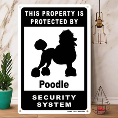 雑貨【Poodle/プードル】  Dog ドッグ  犬    メタルポスタ―　Security  セキュリティー 警告  ヤードサイン メタルプレート  ブリキ看板  -172