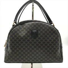 良品 CELINE セリーヌ ブラック マカダム ハンド ボストン バッグ ブラウン レディース PVC レザー k2573