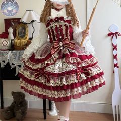 フラワープリントドレス ワインレッド ゴシックロリータ ジャンパー