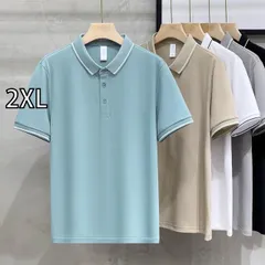 [2XL ]秋冬 コーデ メンズ  服 シンプル ファッション オシャレ 大人 かっこいい 大きいサイズ ストリート 紳士服 シルケット ピケ コットン ポロシャツ T シャツ カジュアル シンプル ビジネス トップス 半袖 