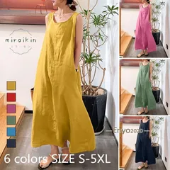 綿麻ワンピース タンクワンピース ロングワンピース マキシワンピース Uネック Aライン キャミソール リネン 大きいサイズ展開 ポケット ゆ