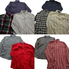 古着卸 まとめ売り チャップス CHAPS 長袖シャツ 10枚セット (メンズ XL ) マドラスチェック ストライプ ギンガム 無地 中古 古着 MZ5177