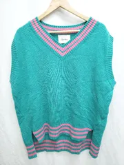 ◇ ⊇ Herden ハーデン Vネック ゆったり ニット ベスト 表記なし グリーン ピンク メンズ P  【1409090000027】