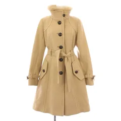 バーバリーブルーレーベル BURBERRY BLUE LABEL スタンドカラーコート アウター ロング丈 ウール アンゴラ混 フォックスファー シングル 裏地ノバチェック ベルト 40 ベージュ /BB