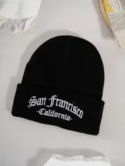 レター刺繍 ニット帽 ビーニー  キャップ ブラック 　SUPREMEやSTUSSYやFearofGodやmnmlがお好きな方におすすめです A17