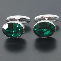 鎌倉カフス工房　エメラルド・スワロフスキーカフスボタン（カフリンクス）