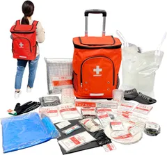 [山善] 防災リュック リュック＆キャリー型 防災バッグ 30点 セット 一次避難用 給水バッグ 携帯用トイレ 大容量 オレンジ YKB-30R