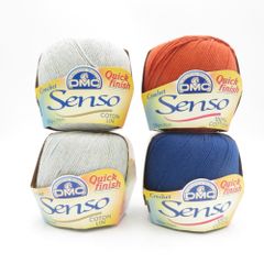 DMC ディーエムシー 毛糸 DMC SENSO 4玉セット LINEN COTTON×2 COTTON100％×2 水色 青色 橙色 春夏毛糸