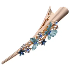 【迅速発送】Frcolor くちばしクリップ ダッカール クリップピン 大 お花 ヘアクリップ 髪留め レディース ヘアアクセサリー 1本（ブルー）