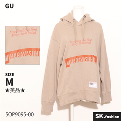★美品★ GU ジーユー トップス　パーカー　長袖　刺繍　プリント　ワッペン　ミハラヤスヒロコラボ 　ベージュ　 【SOP9095-00】 送料無料　古着　メンズ