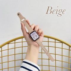 Apple Watch 本革 レザー ベルト 韓国 人気 細み ベージュ