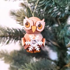 ドイツ工芸品 オーナメント フクロウの子と雪の星 クリスマス飾り