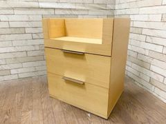 ガラス天板木製キャビネット 3段チェスト ミッドセンチュリー モダン