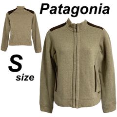 Patagonia パタゴニア レディース ニットジャケット S ジップアップ ブルゾン ウール 毛 アウトドア ベージュ×ブラウン系 (J31)★