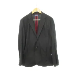 フレッドペリー FRED PERRY ジャージーテーラードジャケット ロゴ 月桂樹 刺繍 スリーブライン スポーティー L 黒 ブラック /AH9 ■GY01のサムネイル