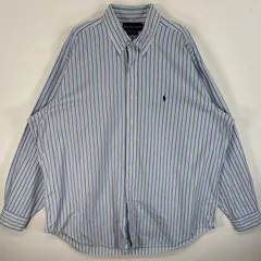 古着 ラルフローレン RALPH LAUREN 長袖シャツ ロゴ 刺繍 大きいサイズ ボタンシャツ 17 1/2 XL  ブルー系 ストライプ メンズ