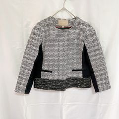 美品 BANANA REPUBLIC バナナリパブリック レディース ジャケット サイズ2 M ノーカラー ツイード ブラック ホワイト キレイめ フォーマル お仕事着