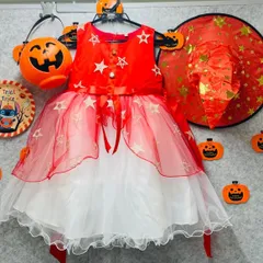 ✨新品✨キッズ ハロウィン クリスマス 魔女 子供 衣装 帽子つき 2点セット 巫女 悪魔 天使 こども バンパイア 吸血鬼 コスチューム ドレス コスプレ 女の子ドレス仮装 変装 パーティー可愛いミニドレスレッド　130㎝　0915-01