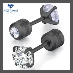 【送料無料！】ピアス レディース メンズ ステンレス ジルコニア スタッド ネジ式 キャッチ 両耳セット (宝石：2mm) ブラック [PL001]