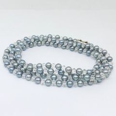 タサキ 田崎真珠 TASAKI ヴァリエ クリスタル ロングネックレス アコヤグレーパール 約120cm★タサキ糸替え済み★のサムネイル