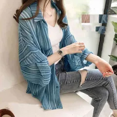 春 シフォンシャツ レディース 紫外線カット 透け感 カーディガン ストライプ 長袖シャツ レディース シフォン ゆったり 着痩せ シフォンシャツ 夏 新作#belle144450