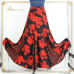 社交ダンス 衣装 スタンダード スカート ブラック系 スタンダードスカート 黒 赤 水玉 レッスン イチオク 伸縮 花柄 ドット柄 ロング ストレッチ バラ柄 フラワー 華やか 鮮やか 練習着 柔らかい レッド系