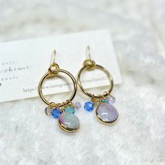 紫陽花/丸型ピアス/パープル×ブルー/フープビーズ/フック