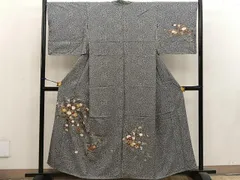 正絹 たたき染め 訪問着 トールサイズ リサイクル訪問着袷 友禅染め 黒 モダン たたき染め 身丈155cm