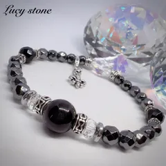 37.天然石 パワーストーン ブレスレット 数珠 17cm 黒虎眼石 ヘマタイト