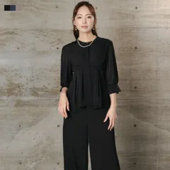 レディース パンツドレス セットアップ 結婚式 二次会 5分袖 ペプラム バンドカラー ワイドパンツ 黒 UM2754