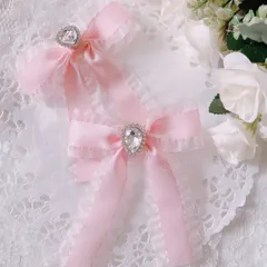 ❤️143サテンオーガンジーフリルビジューリボンクリップ❤️ピンク