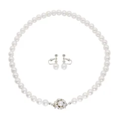 [waco blossom] 艶玉パール パールネックレス 冠婚葬祭 日本製 高級 パールセット ケアクロス付 イアリング 結婚式 葬儀 葬式 お呼ばれ 七五三 お宮参り L (45cm) [L (45cm) イヤリングセット]