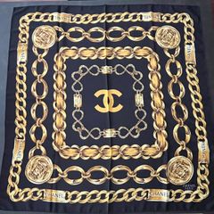 CHANEL シャネル  スカーフ　ココマーク ゴールド　 チェーン シルク
