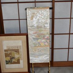 袋帯 京桃 金地 扇面花文様 正絹 - メルカリ