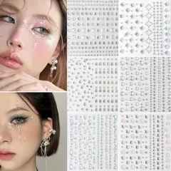 【数量限定】キラキラ キラキラ キラキラ 貼り付け可能 カラフル 自己吸着式で接着剤不要 DIY用品 ストーン ラインストーン、ネイルパーツ カラフルなフェイスステッカー、ラインストーンシール、フェイスステッカー、メイク シール 顔 6枚 光る 3D フェイス