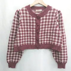 ◇ ⊇ ems excite エムズエキサイト チェック柄 長袖 カーディガン サイズF レッド系 レディース E  【1502060048255】