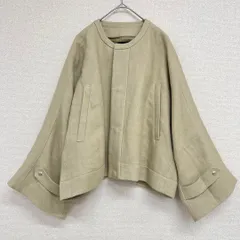 ◎Drawer　ドゥロワー　オーバーサイズ　ショートコート　ノーカラージャケット　ブルゾン　ショート丈　リネン　レーヨン　シルク　36　a00096