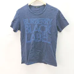 ◇ BURBERRY BLACK LABEL カジュアル 前面プリント シンプル 半袖 Tシャツ サイズ2 ネイビー メンズ E  【1402200012279】